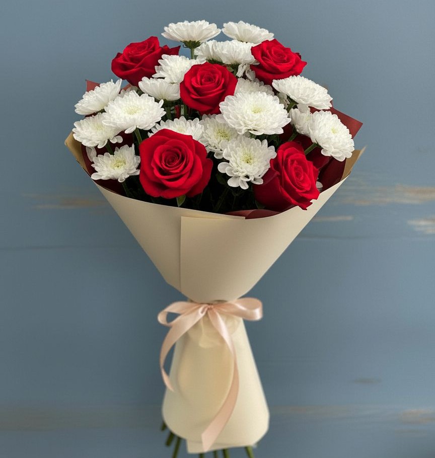 Букет цветов из: Розы и Хризантемы в Майском