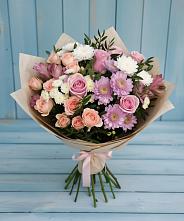 Букет цветов из:  Хризантемы, Розы и Альстромерии в Майском