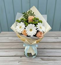 Букет цветов из:  Герберы, Розы и Хризантемы в Майском