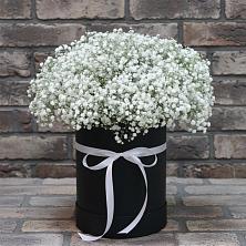 Цветочная композиция из Гипсофила в шляпной коробке в Майском